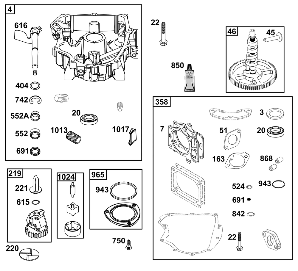 Crankcase Cover/Sump Group Diagram and Parts List for 40N877-0049-B5  Briggs and Stratton Engine